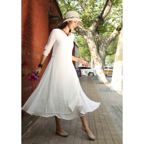 white linen dress long